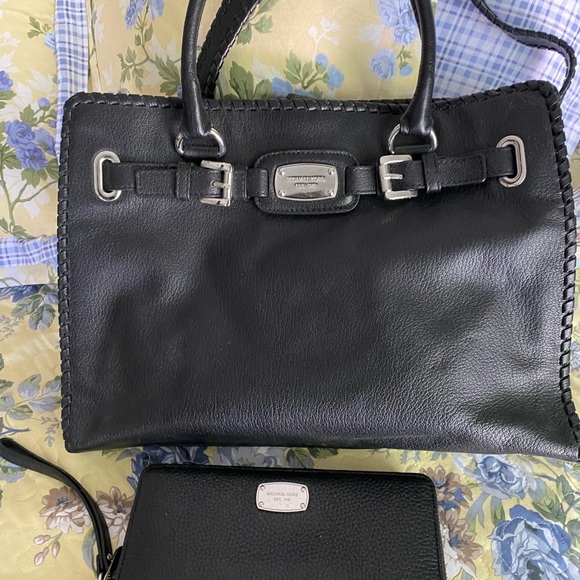 Michael Kors Black and Silver Satchel with Structured Design